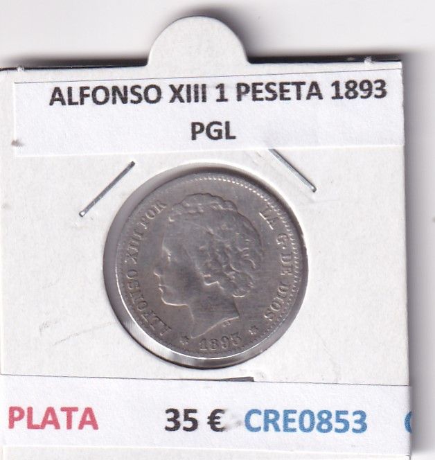imagen-13-32027.jpg CRE0853 MONEDA ESPAÑA ALFONSO XIII 1 PESETA 1893 PGL PLATA - Imagen 1