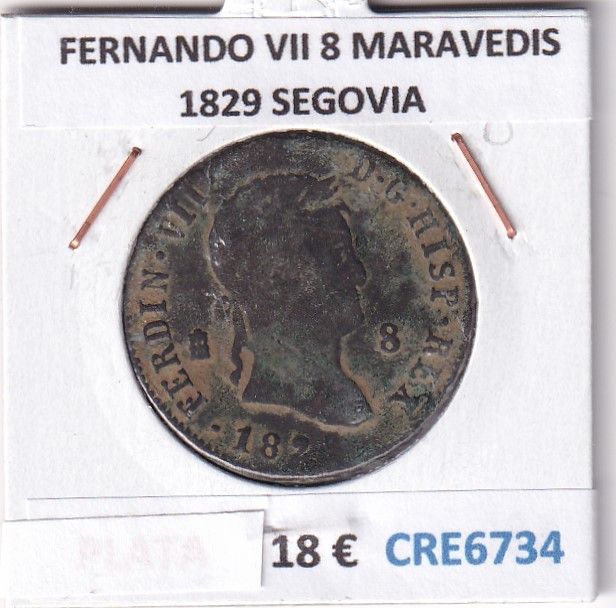 imagen-13-32030.jpg CRE6734 MONEDA ESPAÑA FERNANDO VII 8 MARAVEDIS 1829 SEGOVIA - Imagen 1