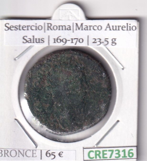 imagen-13-32115.jpg CRE7316 MONEDA ROMANA SESTERCIO ROMA MARCO AURELIO SALUS 169-170 - Imagen 1