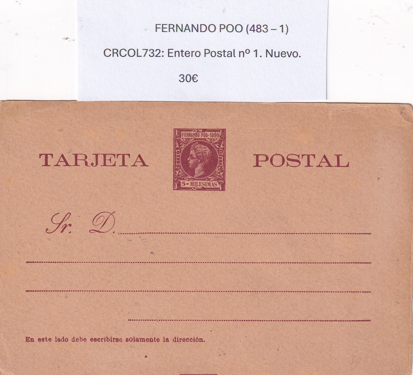imagen-13-32130.jpg CRCOL732 ENTERO POSTAL FERNANDO POO Nº 1 (VER DESCRIPCIÓN EN FOTO) - Imagen 1