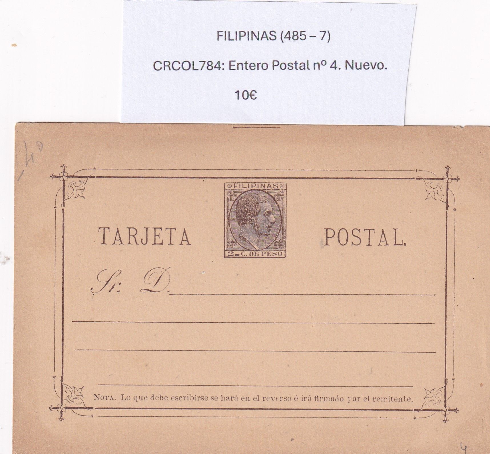 imagen-13-32153.jpg CRCOL784 ENTERO POSTAL FILIPINAS Nº 4 (VER DESCRIPCIÓN EN FOTO) - Imagen 1