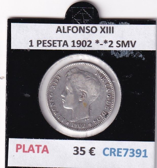 imagen-13-32216.jpg CRE7391 MONEDA ESPAÑA ALFONSO XIII 1 PESETA 1902 *-*2 SMV - Imagen 1