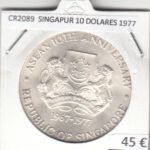 CR2089 MONEDA SINGAPUR 10 DOLARES 1977 PLATA