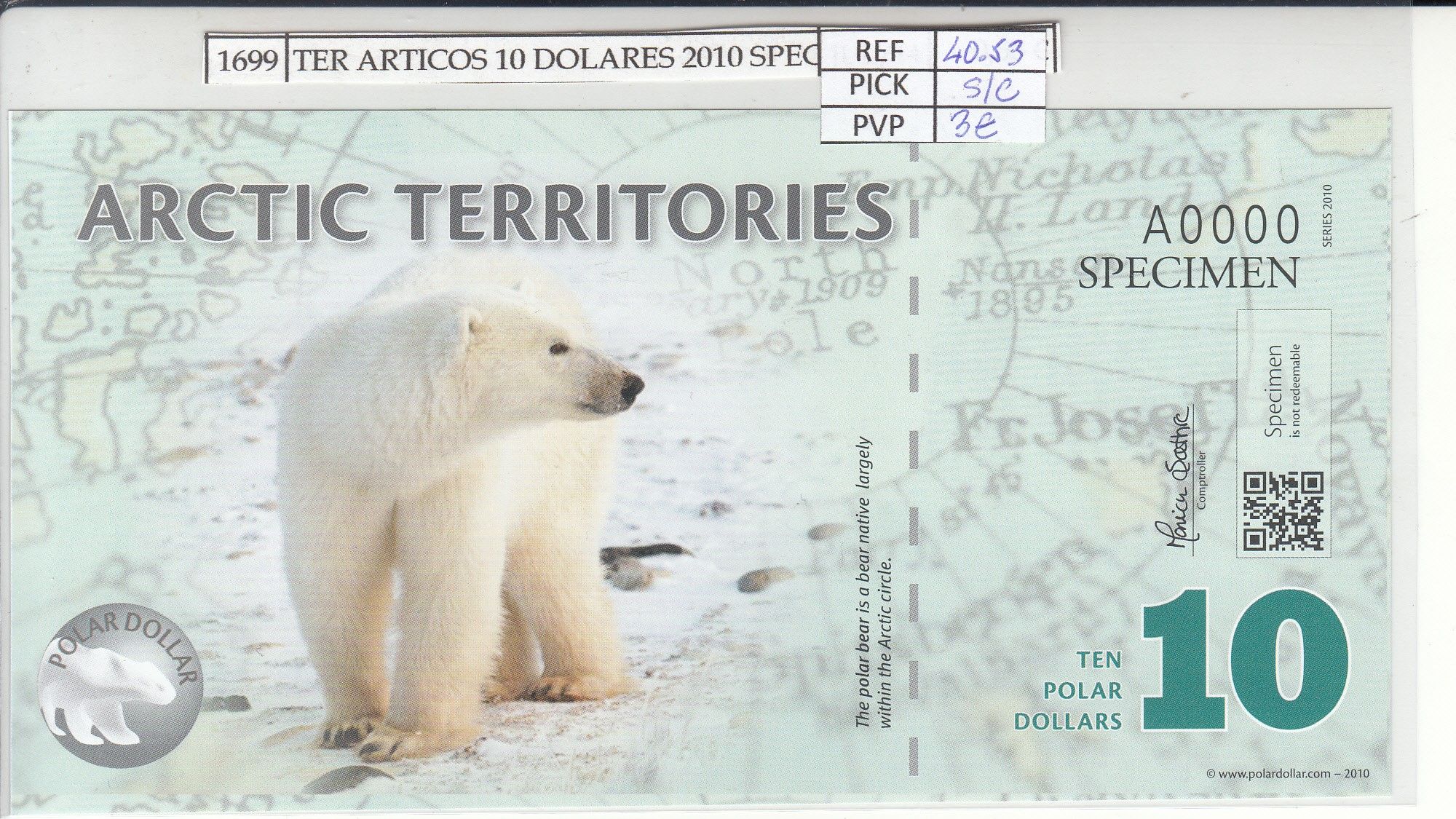 imagen-13-32266.jpg CRJ1699 BILLETE TERRITORIO ARTICO 10 DOLARES 2010 SPECIMEN POLIMERO ARC-11 - Imagen 1