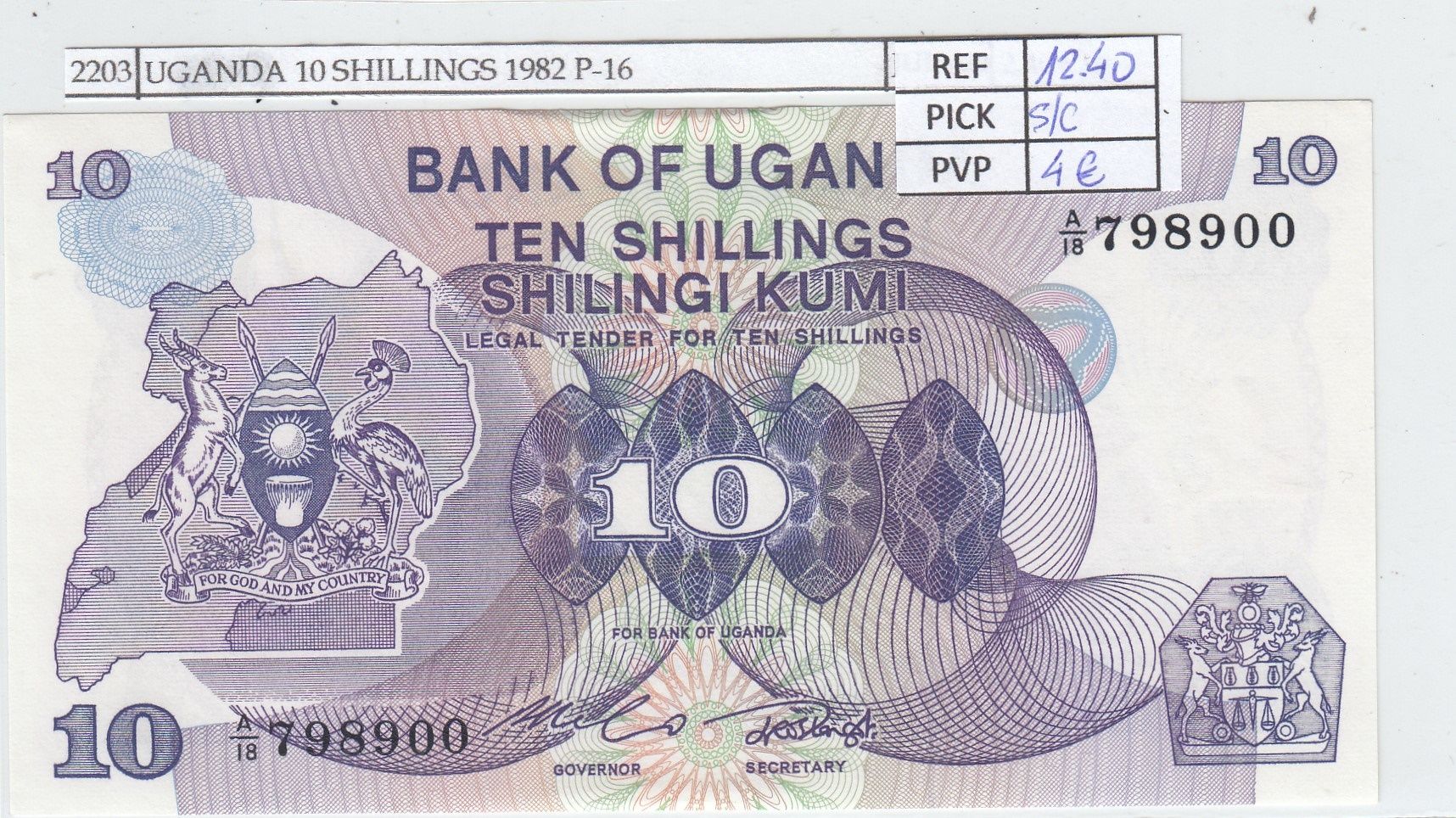 imagen-13-32283.jpg CRJ2203 BILLETE UGANDA 10 SHILLINGS 1982 P-16 SIN CIRCULAR - Imagen 1