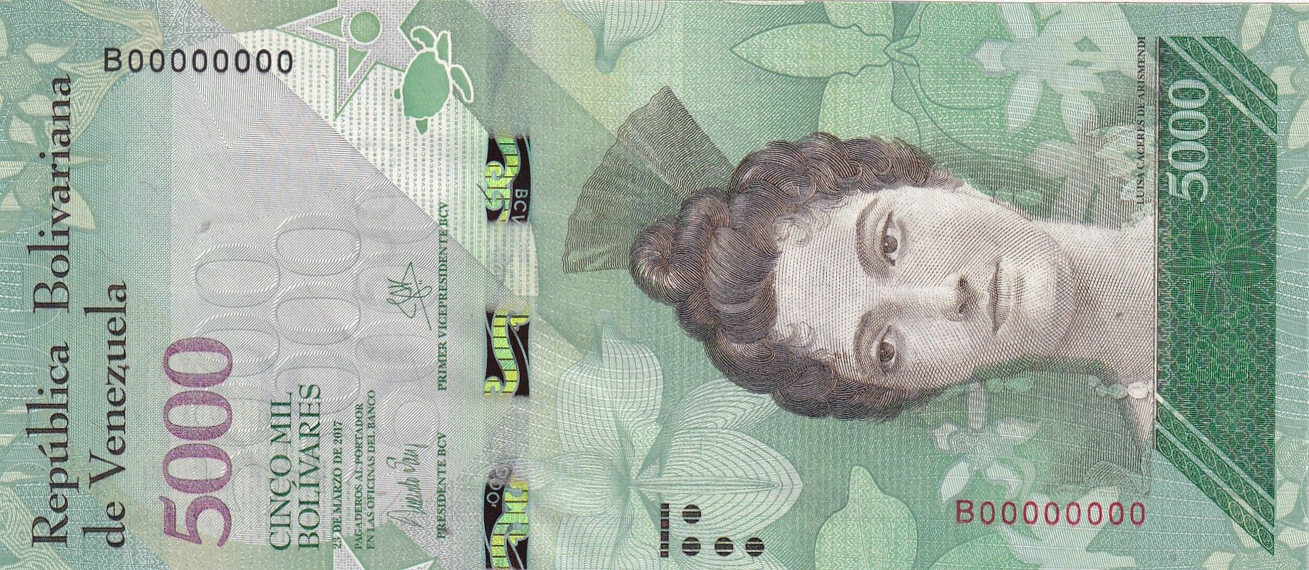 imagen-13-32398.jpg CRBX2557 BILLETE VENEZUELA 5000 BOLIVARES 2017 SERIE B0000…S/C - Imagen 1