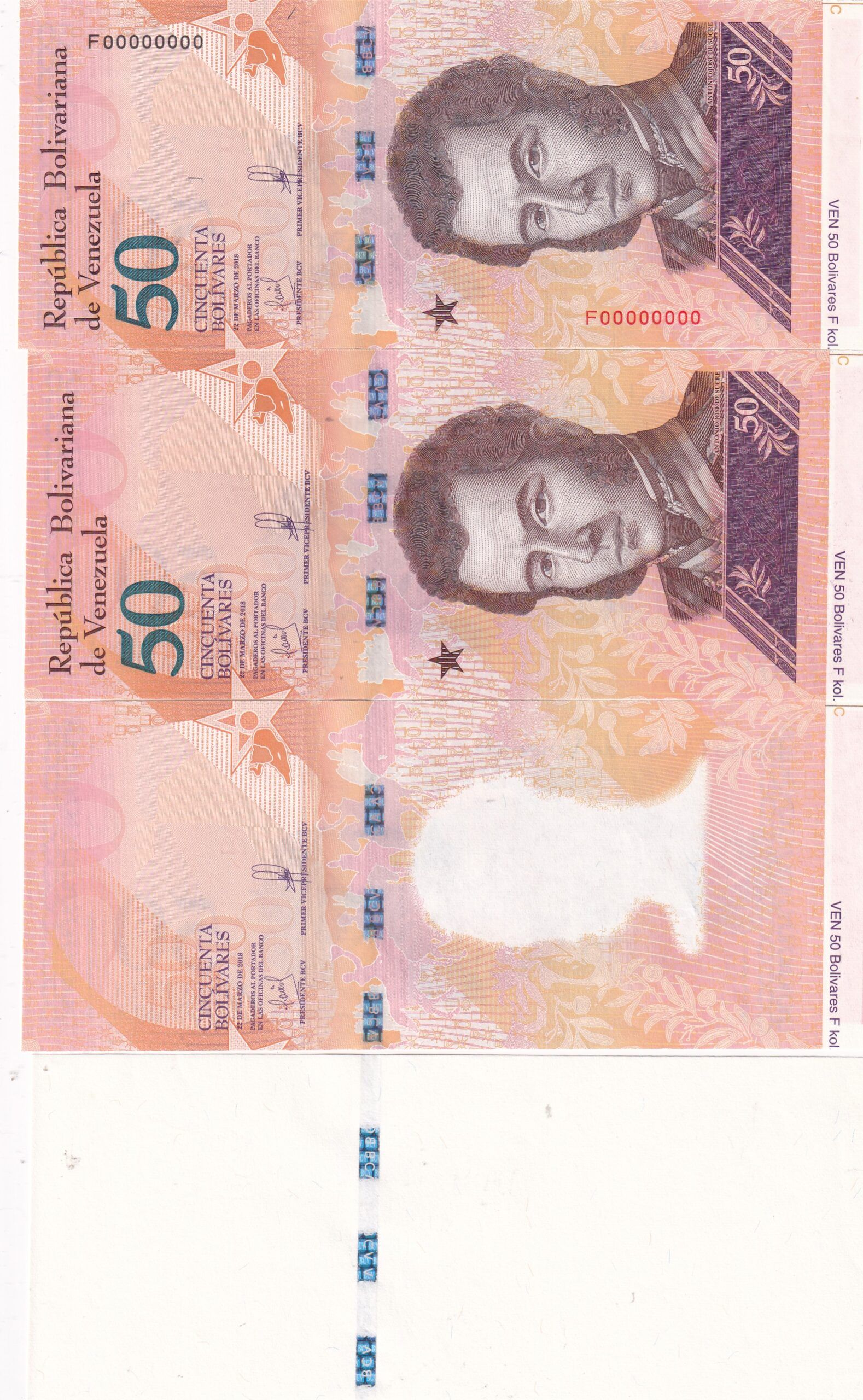 imagen-13-32405.jpg CRBX2564 4 BILLETES VENEZUELA 50 BOLIVARES 2018 PRUEBAS PROGRESIVAS S/C - Imagen 1