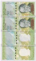 CRBX2565 4 BILLETES VENEZUELA 50 BOLIVARES 2015 PRUEBAS PROGRESIVAS S/C