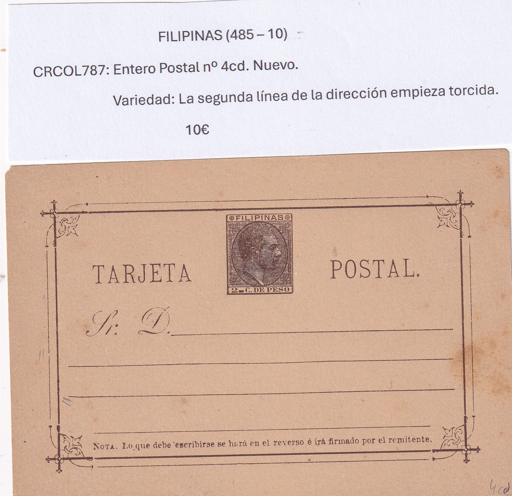 imagen-13-32415.jpg CRCOL787 ENTERO POSTAL FILIPINAS Nº 4CD NUEVO VER DESCRIPCON EN FOTO - Imagen 1
