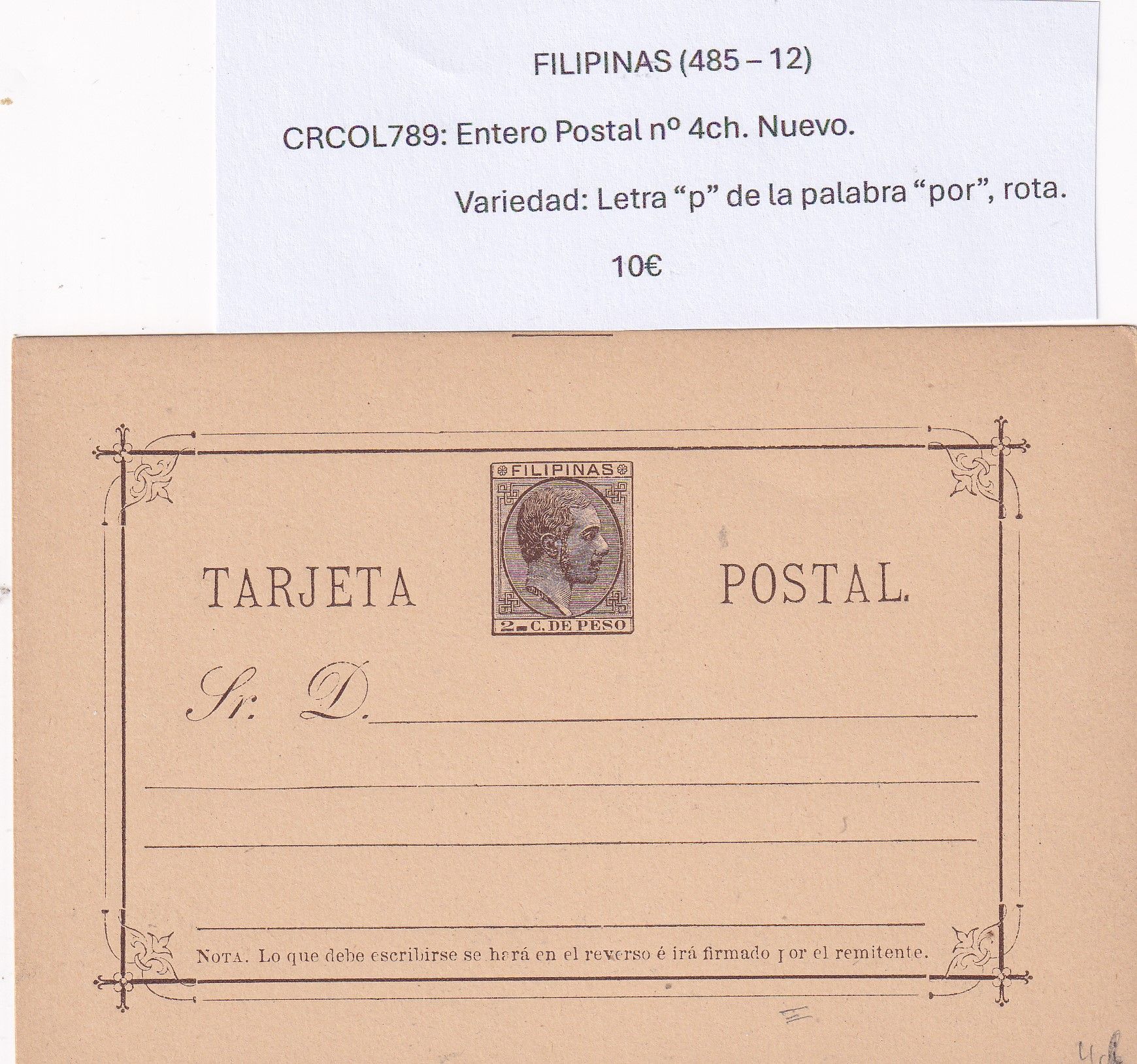 imagen-13-32417.jpg CRCOL789 ENTERO POSTAL FILIPINAS Nº 4CH NUEVO VER DESCRIPCON EN FOTO - Imagen 1