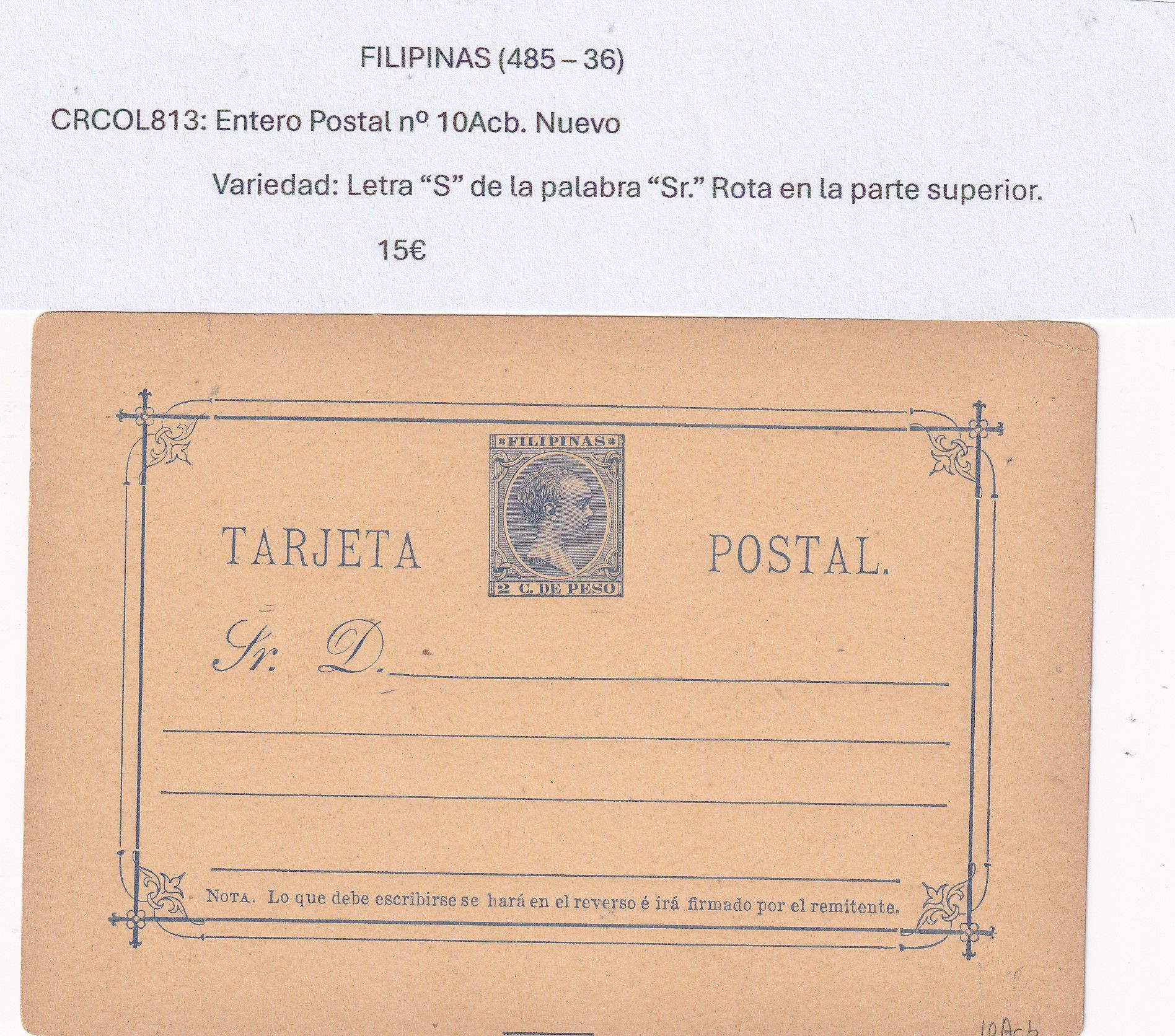 imagen-13-32441.jpg CRCOL813 ENTERO POSTAL FILIPINAS Nº 10ACB VER DESCRIPCON EN FOTO - Imagen 1