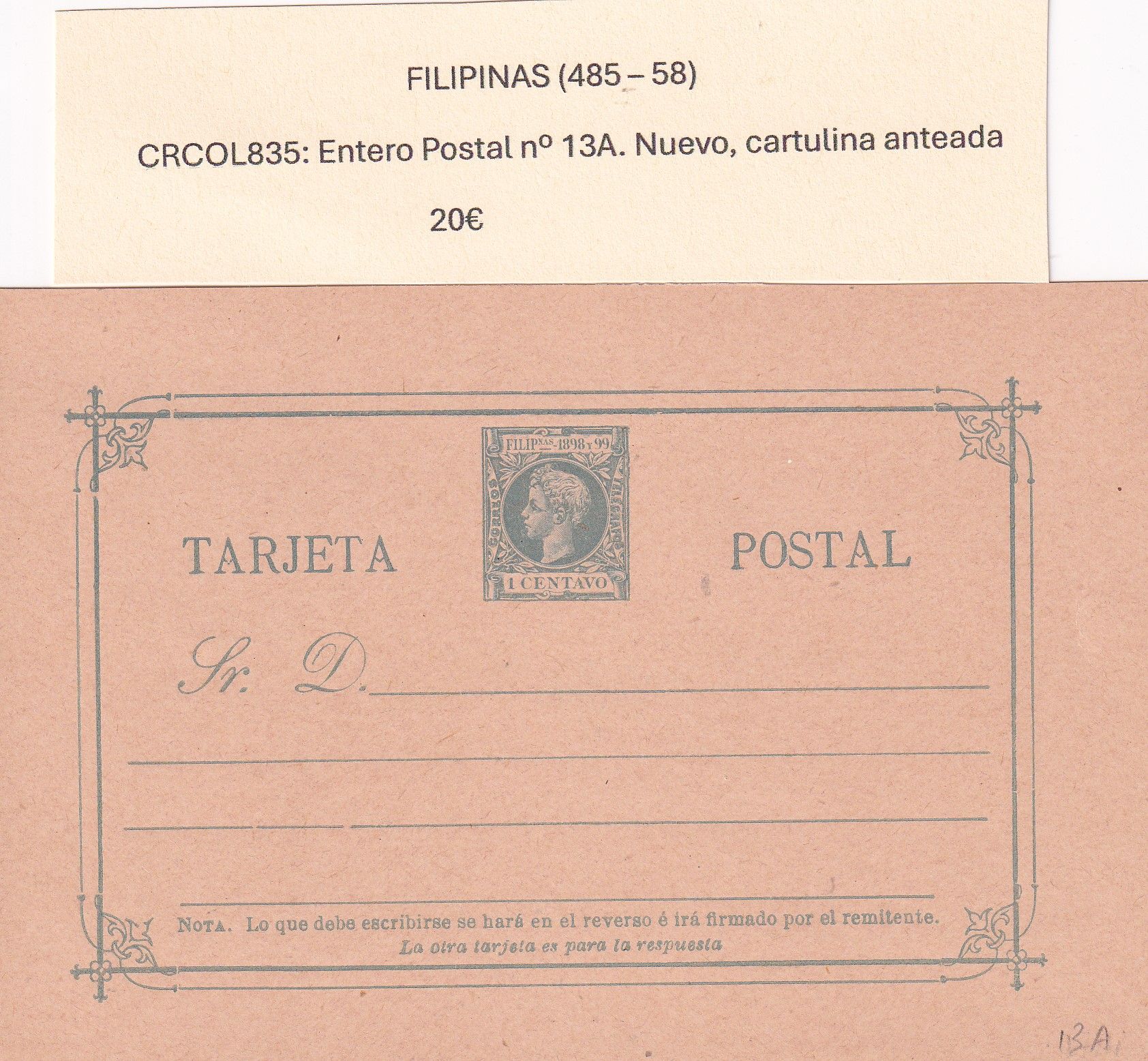 imagen-13-32463.jpg CRCOL835 ENTERO POSTAL FILIPINAS Nº 13A VER DESCRIPCON EN FOTO - Imagen 1