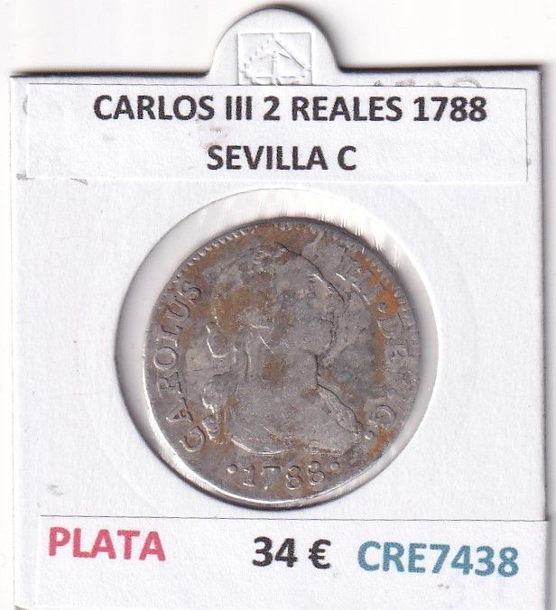 imagen-13-32539.jpg CRE7438 MONEDA ESPAÑA CARLOS III 2 REALES 1788 SEVILLA C - Imagen 1
