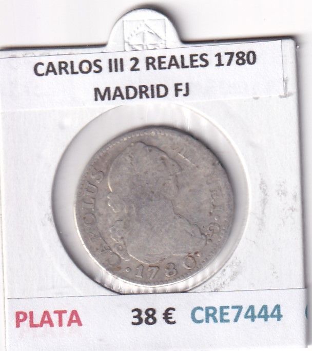 imagen-13-32545.jpg CRE7444 MONEDA ESPAÑA CARLOS III 2 REALES 1780 MADRID FJ - Imagen 1