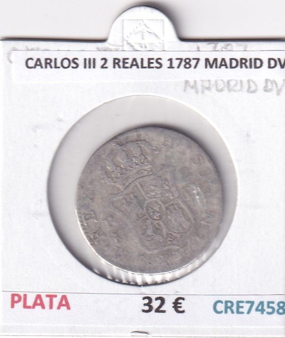 imagen-13-32559.jpg CRE7458 MONEDA ESPAÑA CARLOS III 2 REALES 1787 MADRID DV - Imagen 1