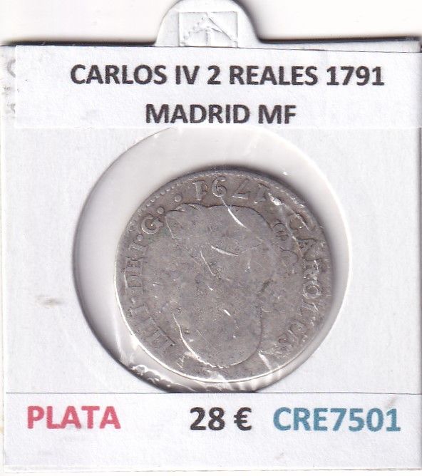 imagen-13-32602.jpg CRE7501 MONEDA ESPAÑA CARLOS IV 2 REALES 1791 MADRID MF - Imagen 1
