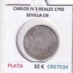CRE7534 MONEDA ESPAÑA CARLOS IV 2 REALES 1793 SEVILLA CN