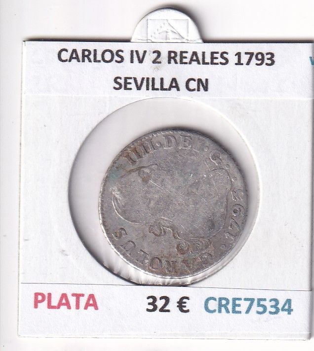 imagen-13-32635.jpg CRE7534 MONEDA ESPAÑA CARLOS IV 2 REALES 1793 SEVILLA CN - Imagen 1