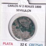 CRE7543 MONEDA ESPAÑA CARLOS IV 2 REALES 1800 SEVILLA CN