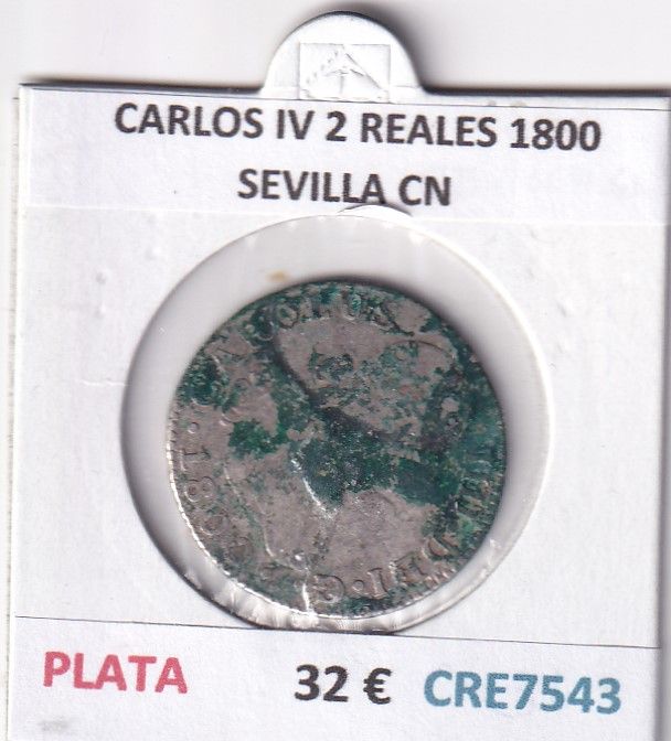 imagen-13-32644.jpg CRE7543 MONEDA ESPAÑA CARLOS IV 2 REALES 1800 SEVILLA CN - Imagen 1