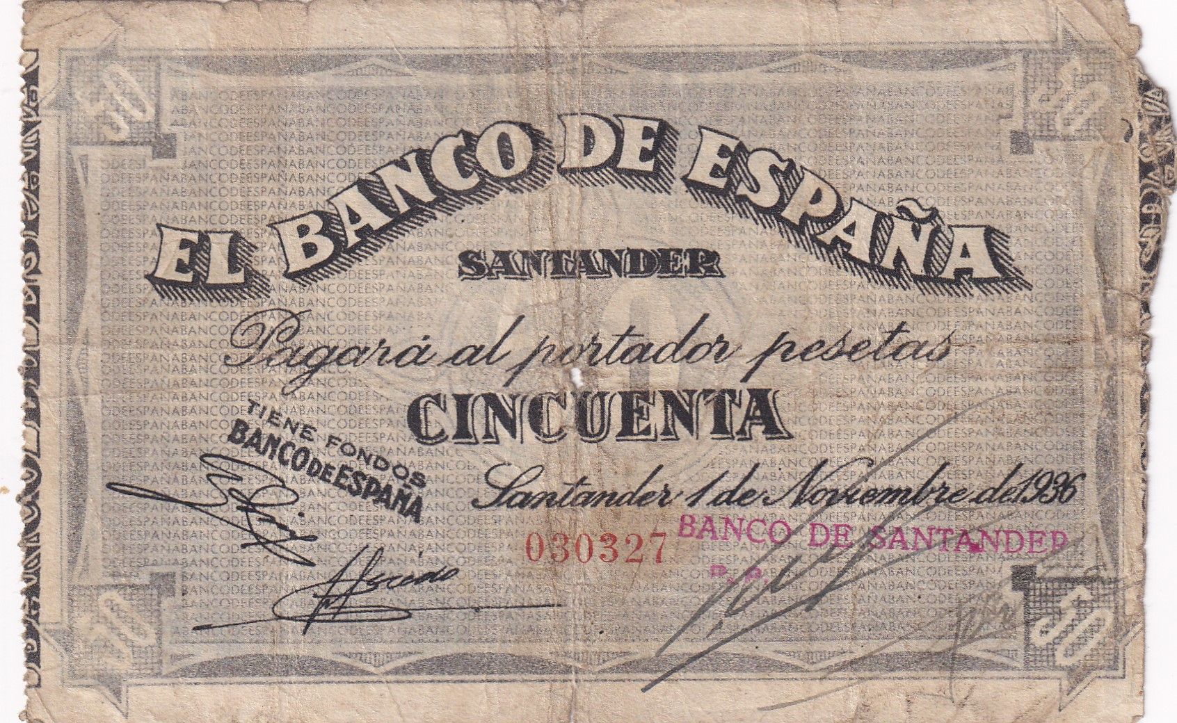 imagen-13-32781.jpg CRBL0505 BILLETE LOCAL ESPAÑA SANTANDER 50 PESETAS 1936 BC - Imagen 1