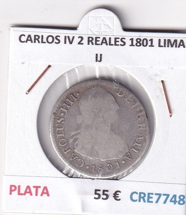 imagen-13-32842.jpg CRE7748 MONEDA ESPAÑA CARLOS IV 2 REALES 1801 LIMA IJ PLATA - Imagen 1