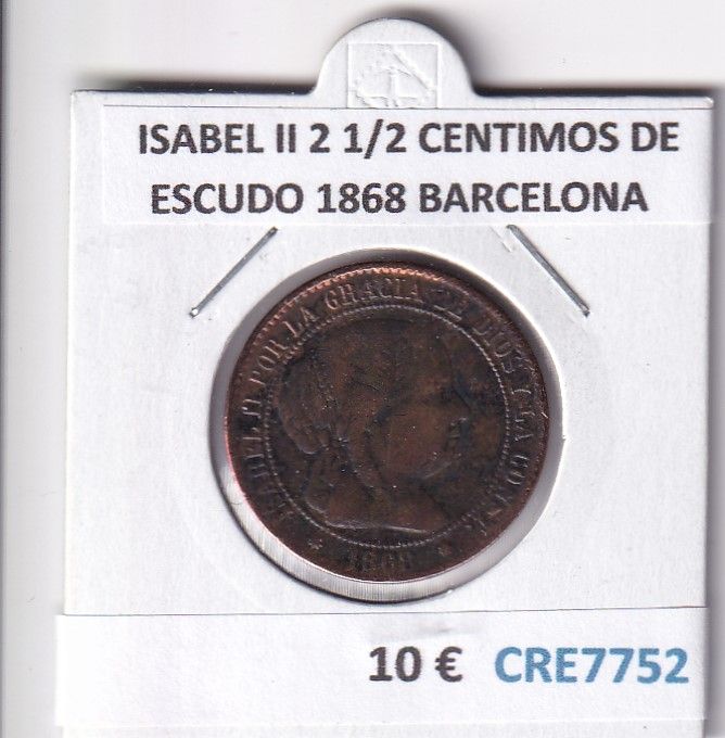 imagen-13-32846.jpg CRE7752 MONEDA ESPAÑA ISABEL II 2 1/2 CENTIMOS ESCUDO 1868 BARCELONA - Imagen 1