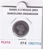 CRE7772 MONEDA ESPAÑA ISABEL II 2 REALES 1853 BARCELONA ENGARZADA