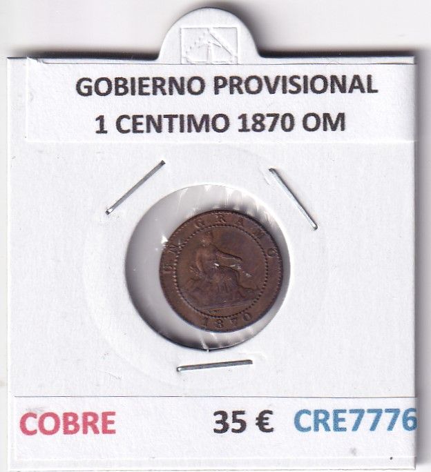 imagen-13-32870.jpg CRE7776 MONEDA ESPAÑA GOBIERNO PROVISIONAL 1 CENTIMO 1870 OM COBRE - Imagen 1