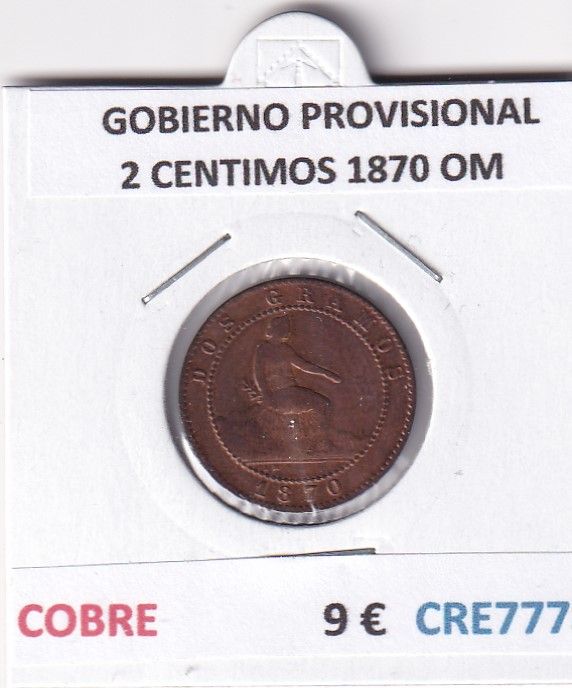 imagen-13-32872.jpg CRE7778 MONEDA ESPAÑA GOBIERNO PROVISIONAL 2 CENTIMOS 1870 OM COBRE - Imagen 1