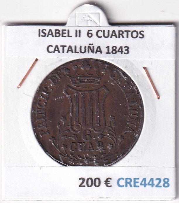 imagen-13-32926.jpg CRE4428 MONEDA ESPAÑA ISABEL II 6 CUARTOS CATALUÑA 1843 - Imagen 1