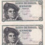 CRBS1806 PAREJA CORRELATIVA BILLETES ESPAÑA 5 PESETAS 1948 SERIE J S/C
