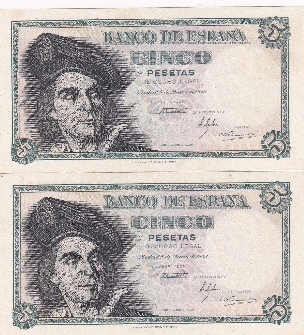 imagen-13-32971.jpg CRBS1806 PAREJA CORRELATIVA BILLETES ESPAÑA 5 PESETAS 1948 SERIE J S/C - Imagen 1