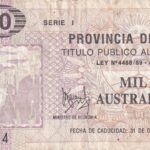 CRBX1016 BILLETE ARGENTINA JUJUY 1000 AUSTRALES 1991 USADO