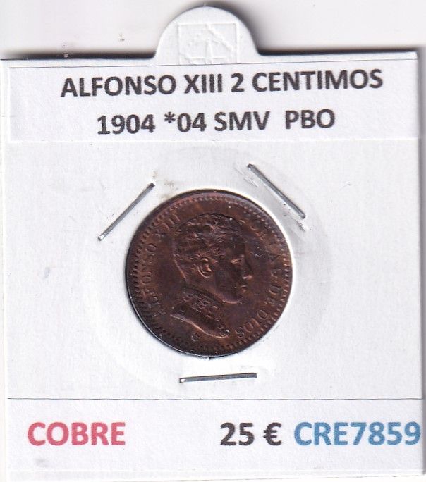 imagen-13-33018.jpg CRE7859 MONEDA ESPAÑA ALFONSO XIII 2 CENTIMOS 1904 *04 SMV COBRE PBO - Imagen 1