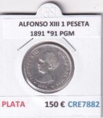 CRE7882 MONEDA ESPAÑA ALFONSO XIII 1 PESETA 1891 *91 PGM PLATA