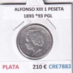 CRE7883 MONEDA ESPAÑA ALFONSO XIII 1 PESETA 1893 *93 PGL PLATA