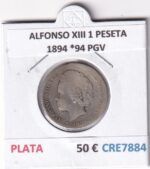 CRE7884 MONEDA ESPAÑA ALFONSO XIII 1 PESETA 1894 *94 PGV PLATA