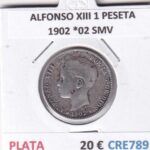 CRE7891 MONEDA ESPAÑA ALFONSO XIII 1 PESETA 1902 *02 SMV PLATA
