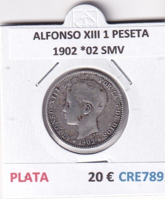 imagen-13-33050.jpg CRE7891 MONEDA ESPAÑA ALFONSO XIII 1 PESETA 1902 *02 SMV PLATA - Imagen 1