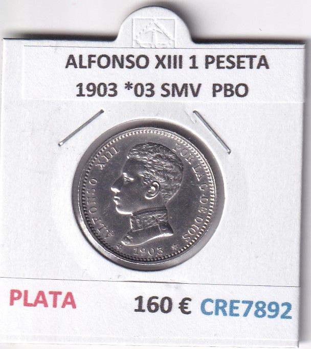 imagen-13-33051.jpg CRE7892 MONEDA ESPAÑA ALFONSO XIII 1 PESETA 1903 *03 SMV PLATA PBO - Imagen 1
