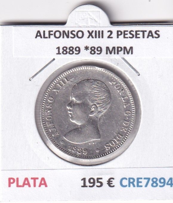 imagen-13-33053.jpg CRE7894 MONEDA ESPAÑA ALFONSO XIII 2 PESETA2 1889 *89 MPM PLATA - Imagen 1