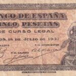 CRBS1822 BILLETE ESPAÑA 5 PESETAS 1937 SERIE A MBC