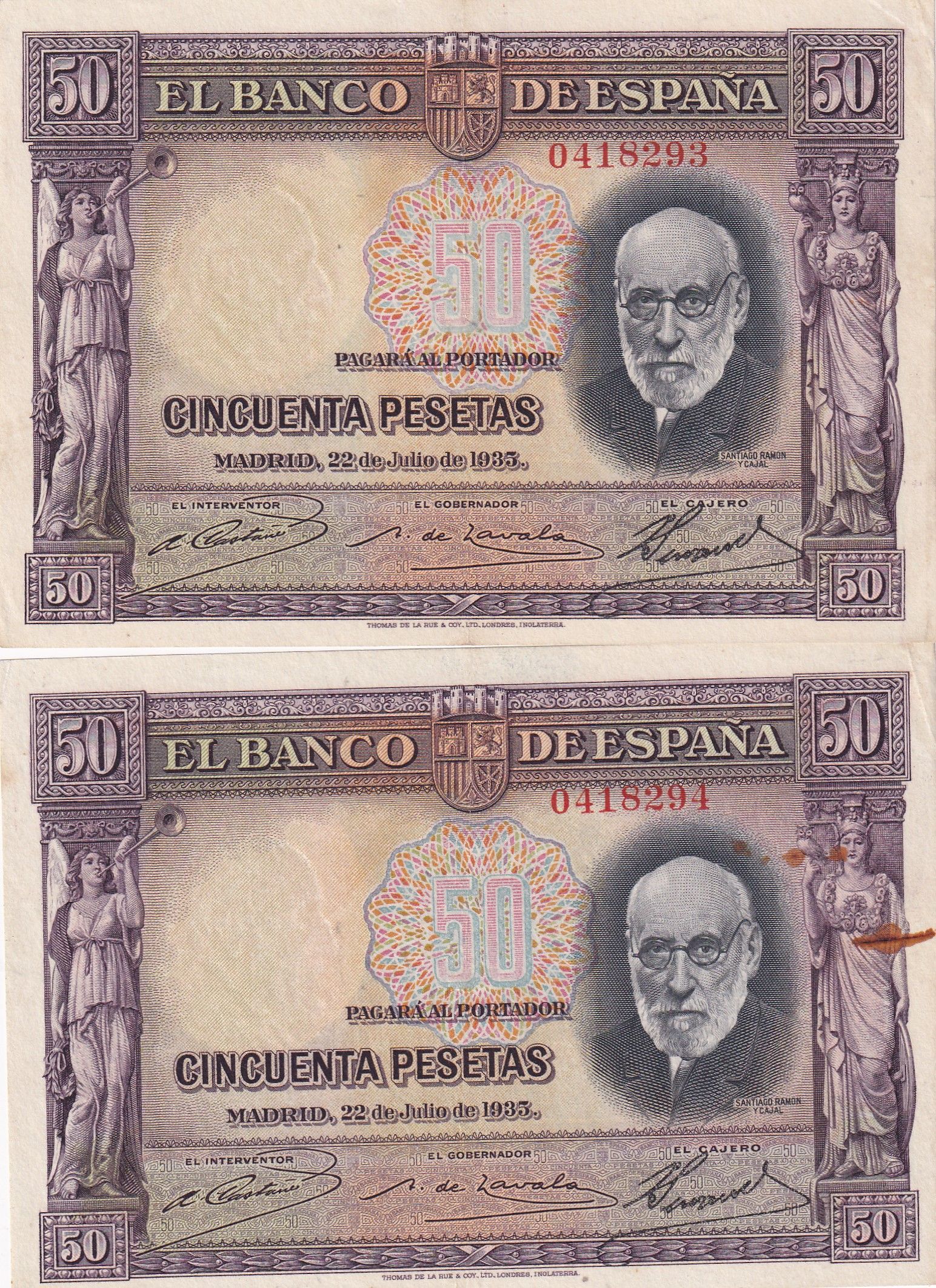 imagen-13-33090.jpg CRBS1837 PAREJA CORRELATIVA BILLETES ESPAÑA 50 PESETAS 1935 SIN SERIE MBC - Imagen 1