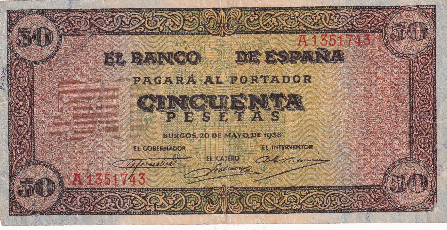 imagen-13-33095.jpg CRBS1842 BILLETE ESPAÑA 50 PESETAS 1938 SERIE A MBC - Imagen 1