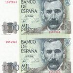 CRBS1894 PAREJA CORRELATIVA BILLETES ESPAÑA 1000 PESETAS 1979 SIN SERIE S/C