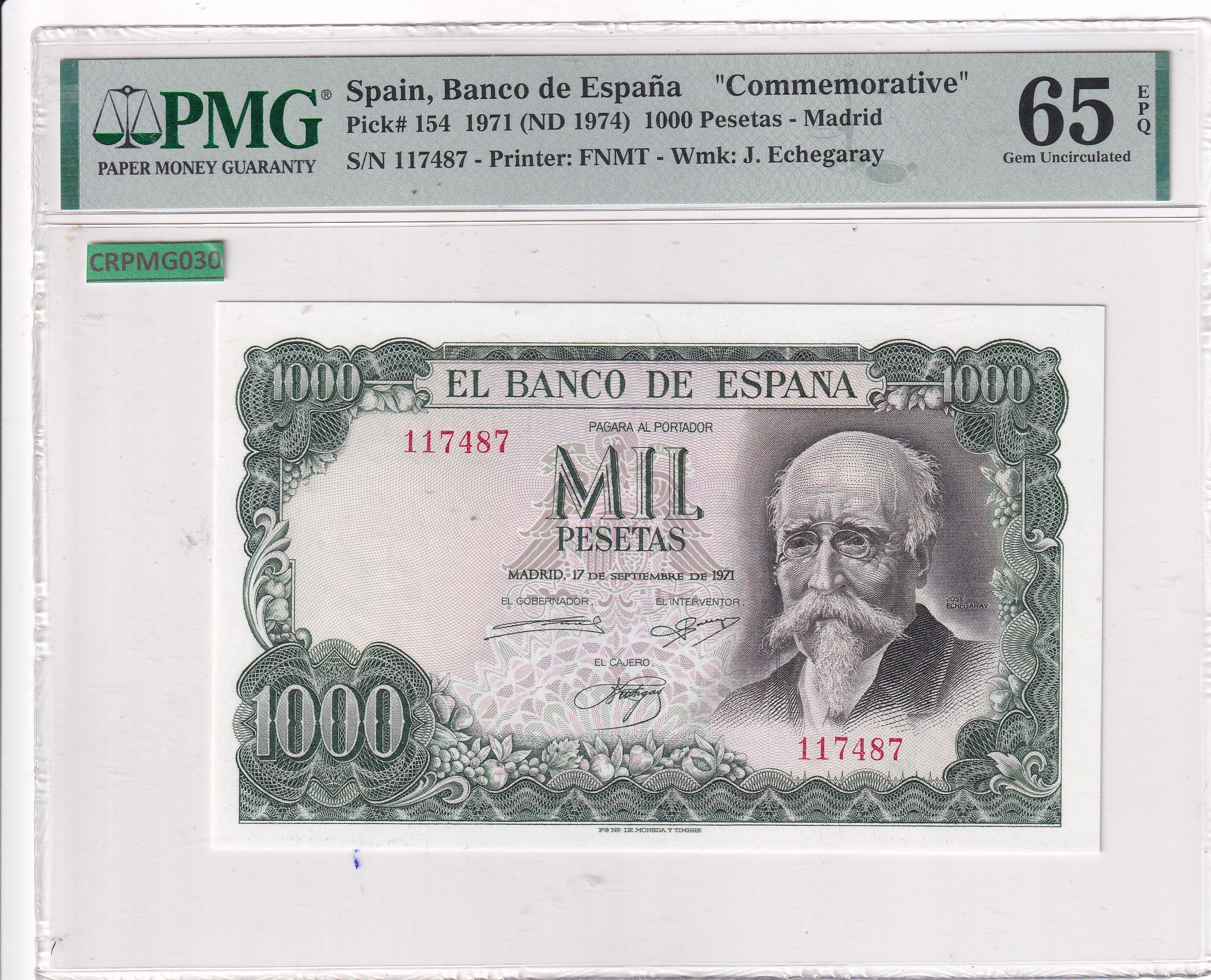 imagen-13-33162.jpg CRPMG030 BILLETE ESPAÑA 1000 PESETAS 1971 SIN SERIE ENCAPSULADO - Imagen 1