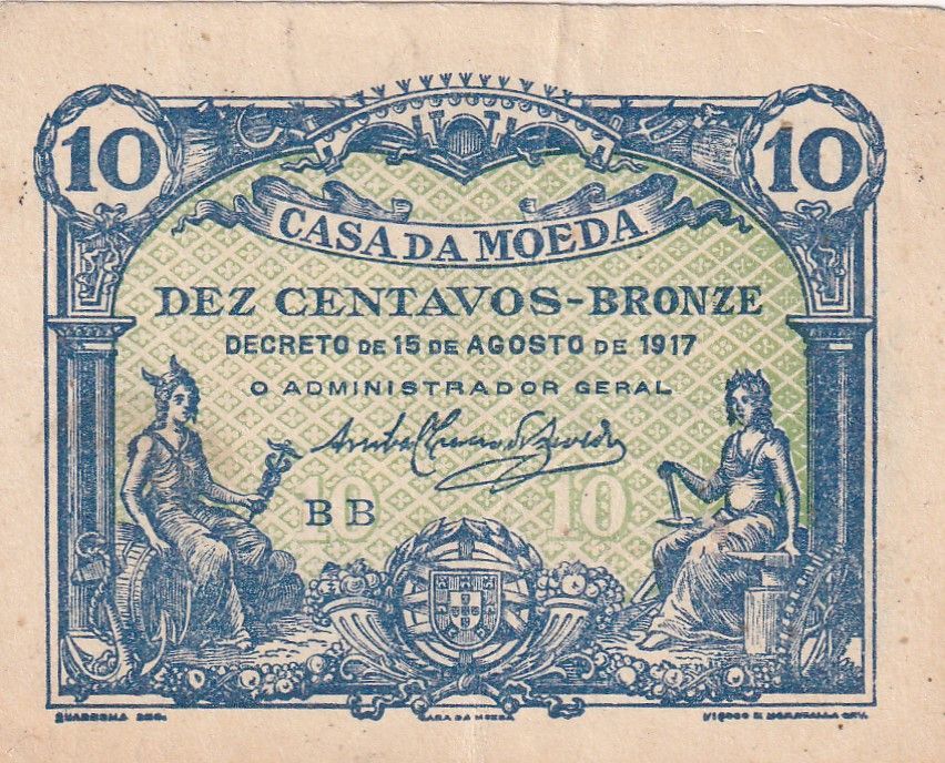 imagen-13-33195.jpg CRBX2593 BILLETE PORTUGAL 10 CENTAVOS 1917 SERIE B MBC - Imagen 1