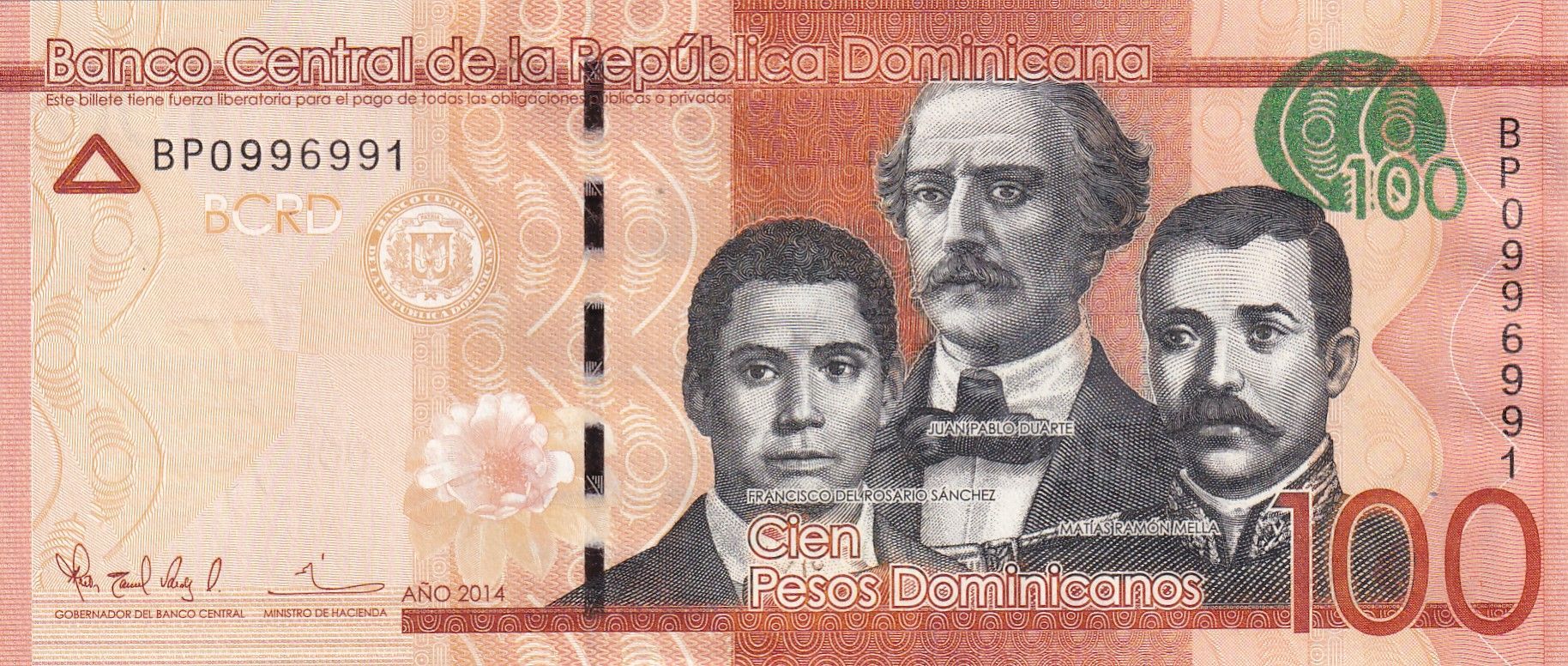 imagen-13-33197.jpg CRBX2595 BILLETE REPUBLICA DOMINICANA 100 PESOS 2014 SERIE BP SIN CIRCULAR - Imagen 1