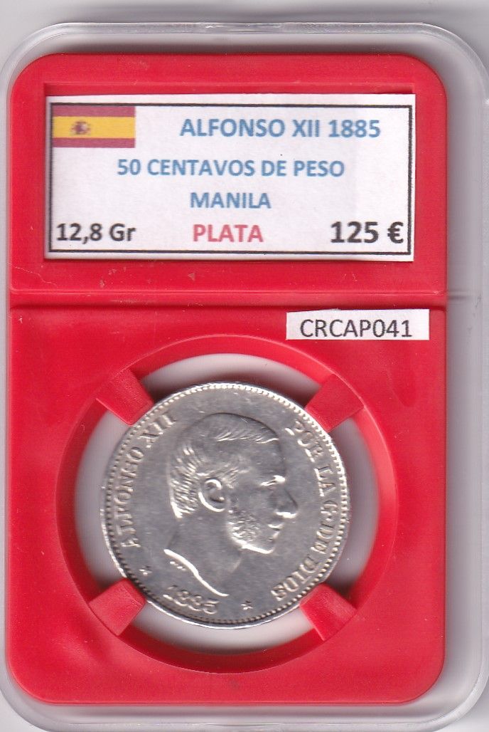 imagen-13-33356.jpg CRCAP041 MONEDA ESPAÑA ALFONSO XII 50 CENTAVOS DE PESO 1885 MANILA - Imagen 1